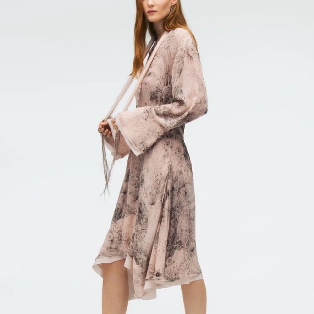 Zara Collection 2023 Limited Edition Midi Dress Long Sleeve Neck Scarf Print
